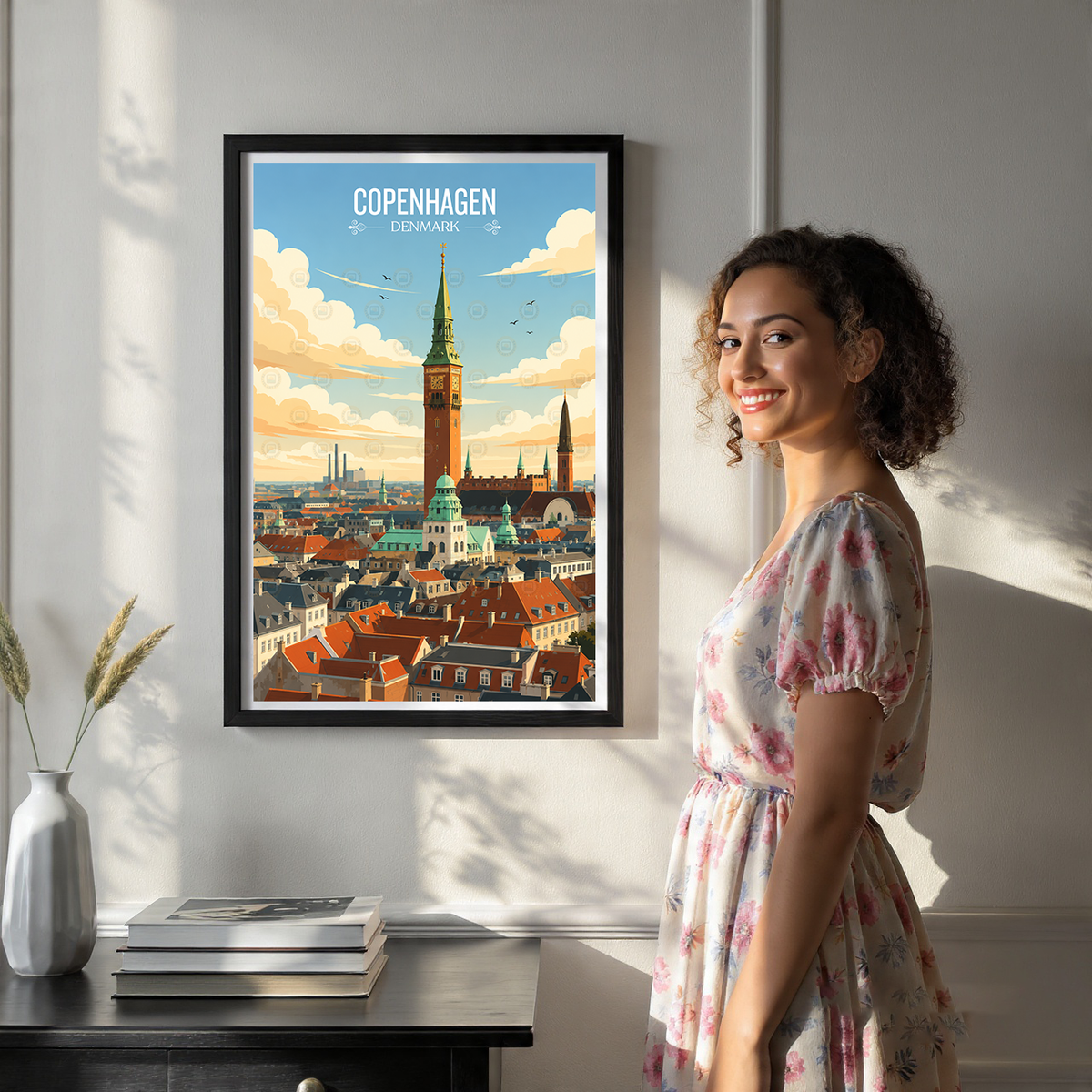 Copenhagen - Denmark - Travel Poster Vintage Style Wall Art Print
