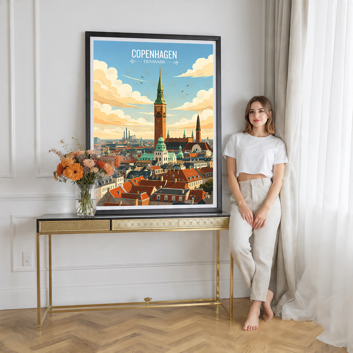 Copenhagen - Denmark - Travel Poster Vintage Style Wall Art Print