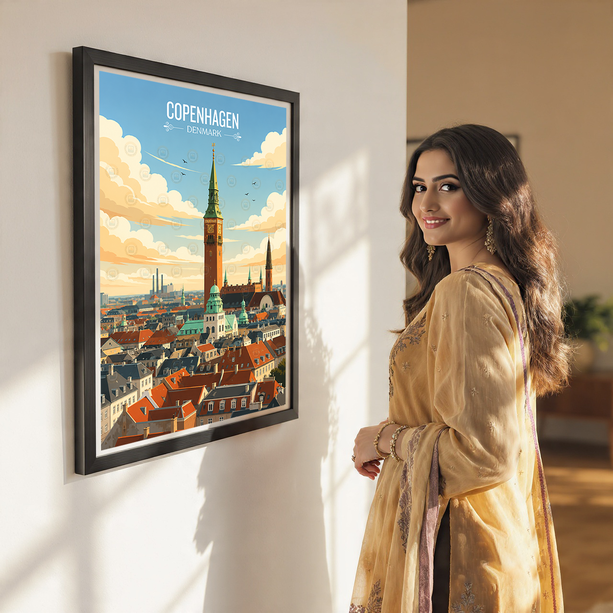 Copenhagen - Denmark - Travel Poster Vintage Style Wall Art Print
