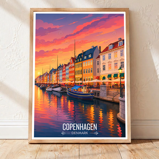 Copenhagen - Denmark - Travel Poster Vintage Style Wall Art Print - Art Print - Travel Art Poster