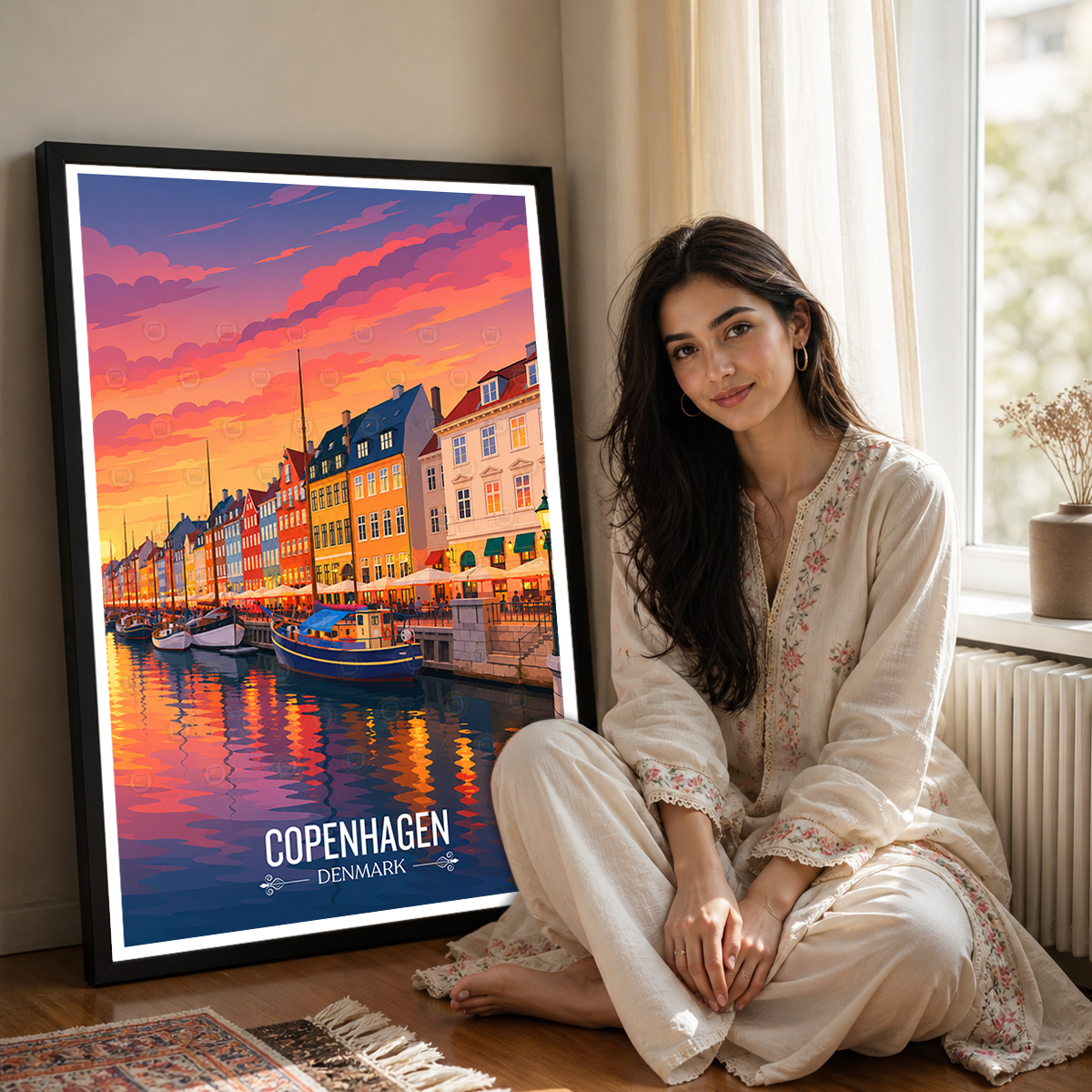 Copenhagen - Denmark - Travel Poster Vintage Style Wall Art Print