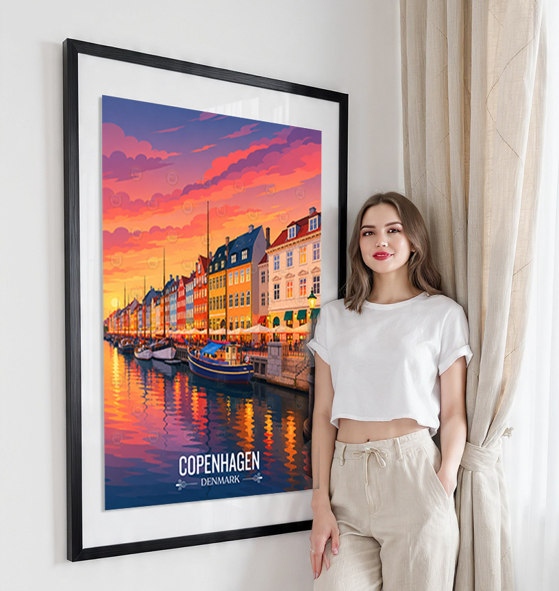 Copenhagen - Denmark - Travel Poster Vintage Style Wall Art Print