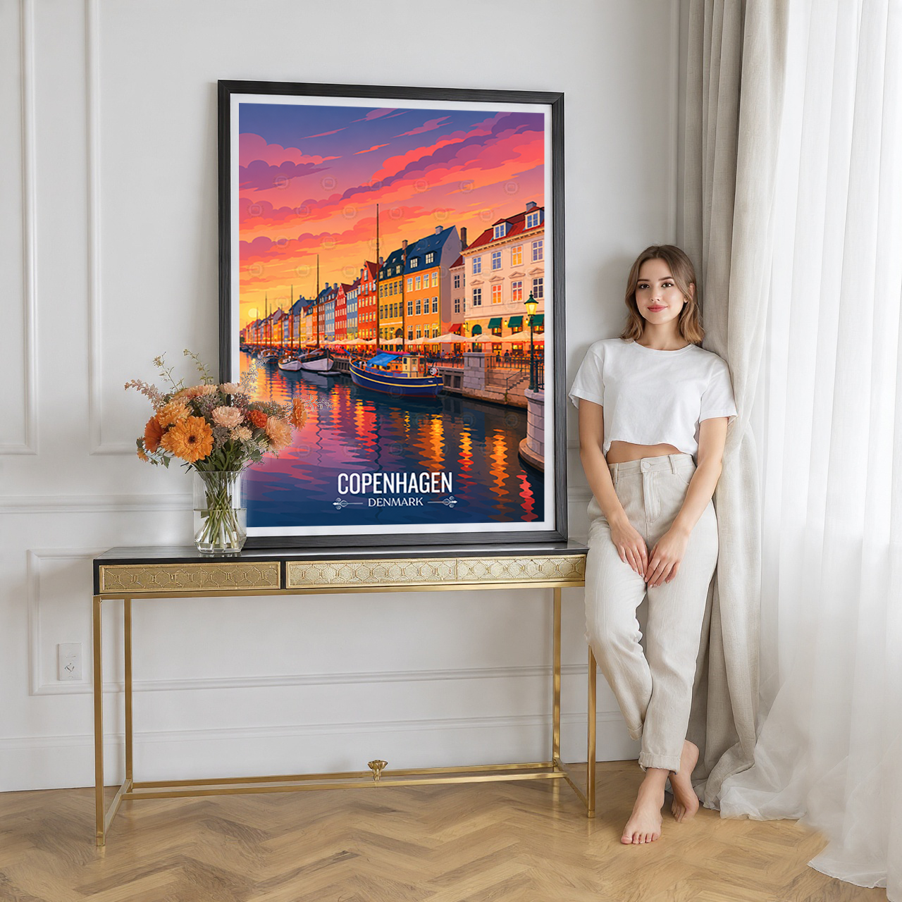 Copenhagen - Denmark - Travel Poster Vintage Style Wall Art Print