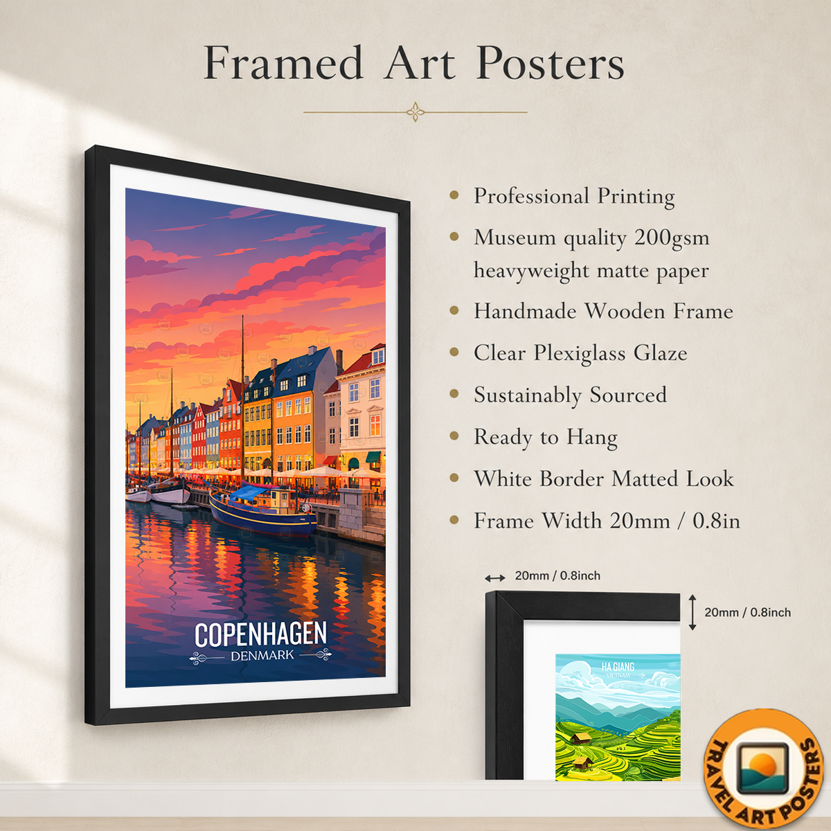 Copenhagen - Denmark - Travel Poster Vintage Style Wall Art Print