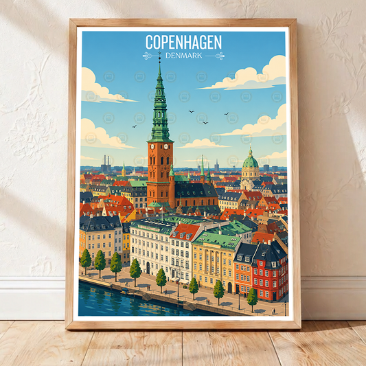 Copenhagen - Denmark - Travel Poster Vintage Style Wall Art Print - Art Print - Travel Art Poster