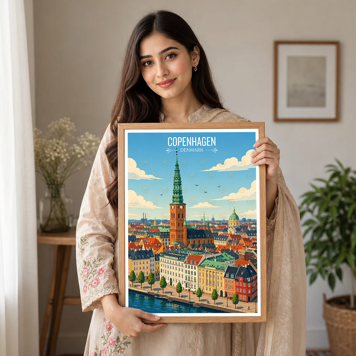 Copenhagen - Denmark - Travel Poster Vintage Style Wall Art Print