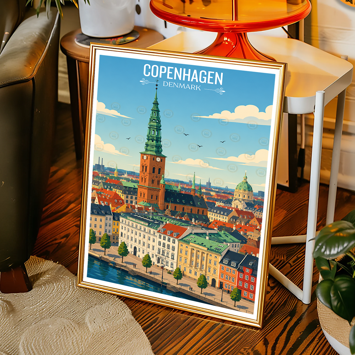Copenhagen - Denmark - Travel Poster Vintage Style Wall Art Print