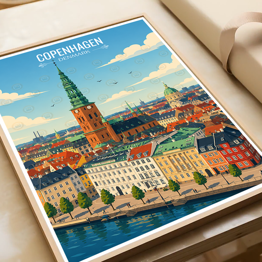Copenhagen - Denmark - Travel Poster Vintage Style Wall Art Print - Art Print - Travel Art Poster