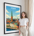 Copenhagen - Denmark - Travel Poster Vintage Style Wall Art Print
