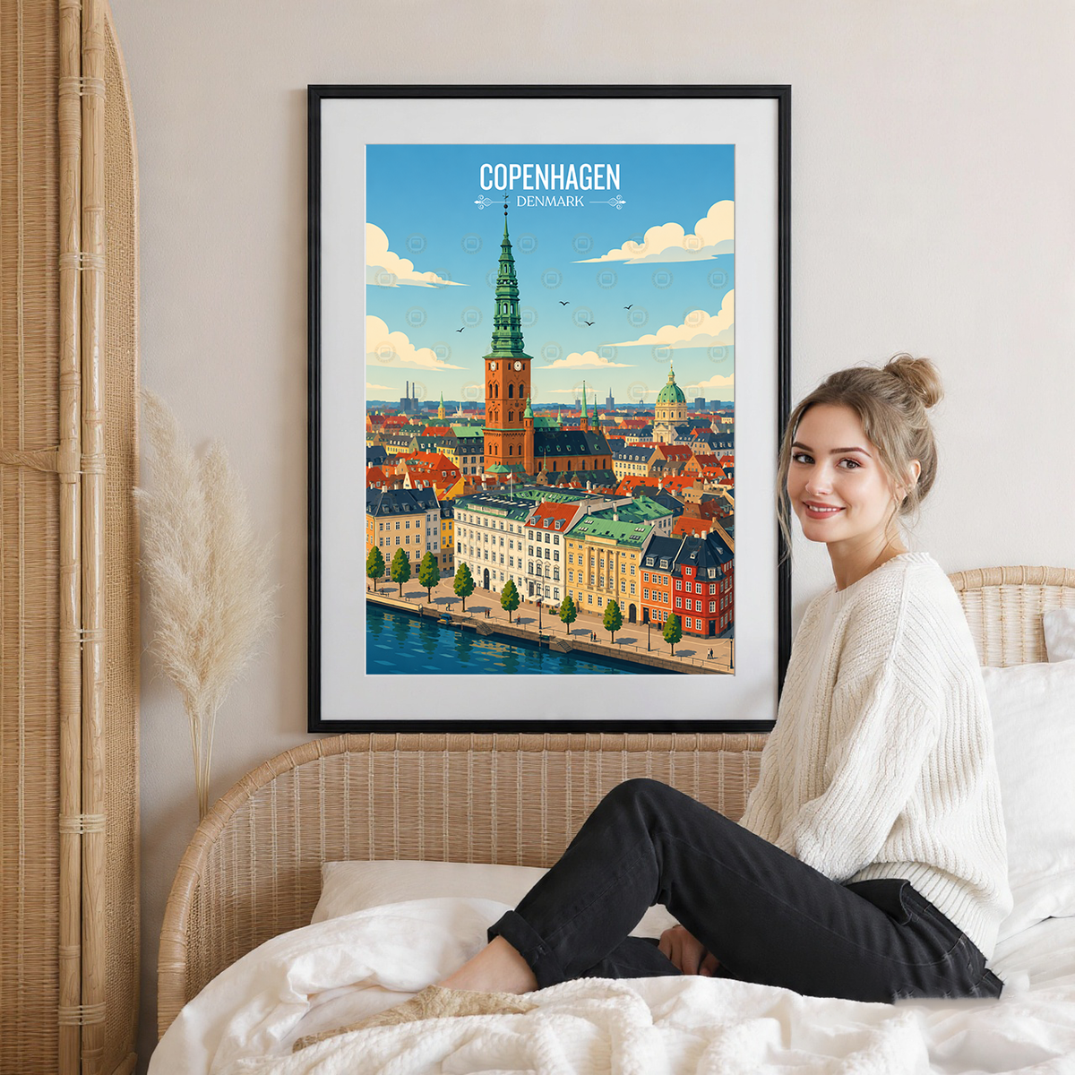 Copenhagen - Denmark - Travel Poster Vintage Style Wall Art Print
