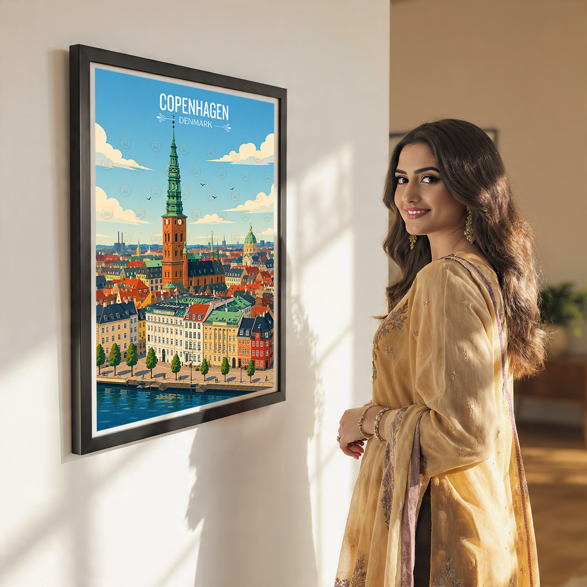 Copenhagen - Denmark - Travel Poster Vintage Style Wall Art Print