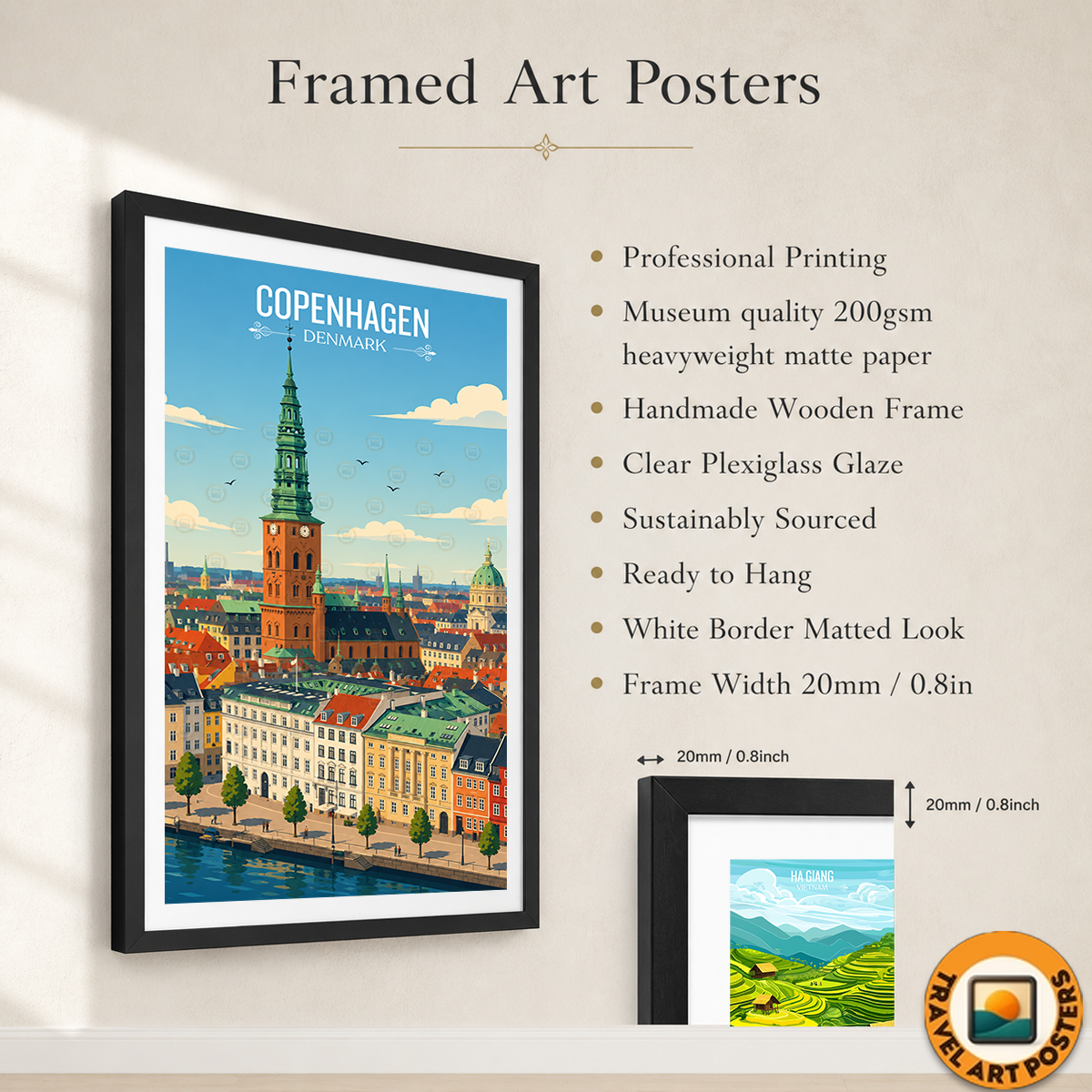 Copenhagen - Denmark - Travel Poster Vintage Style Wall Art Print