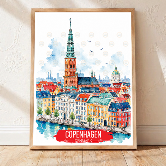 Copenhagen - Denmark - Travel Poster Vintage Style Wall Art Print - Art Print - Travel Art Poster