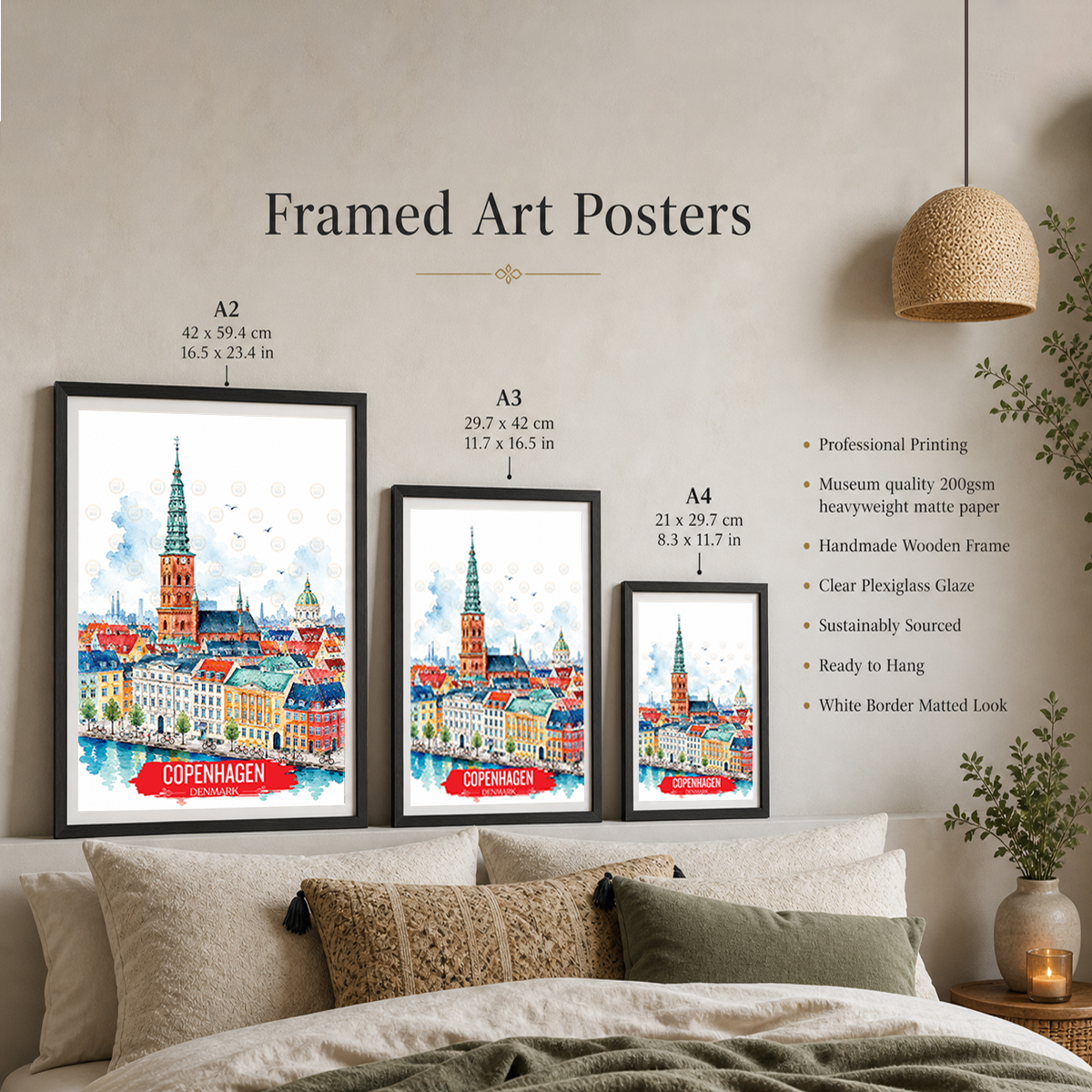 Copenhagen - Denmark - Travel Poster Vintage Style Wall Art Print