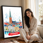 Copenhagen - Denmark - Travel Poster Vintage Style Wall Art Print