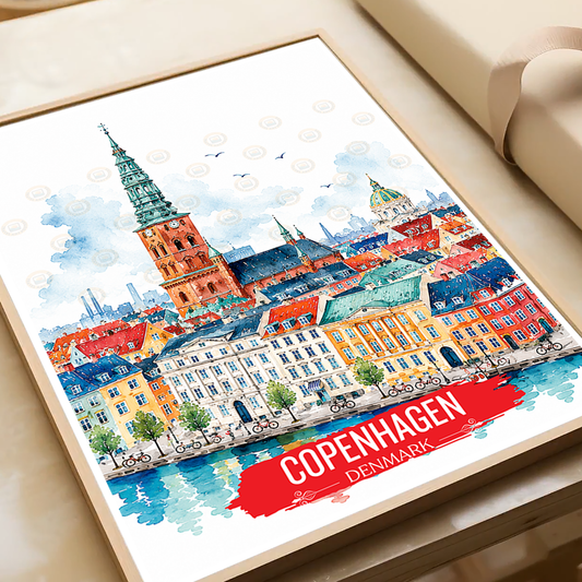 Copenhagen - Denmark - Travel Poster Vintage Style Wall Art Print - Art Print - Travel Art Poster