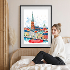 Copenhagen - Denmark - Travel Poster Vintage Style Wall Art Print