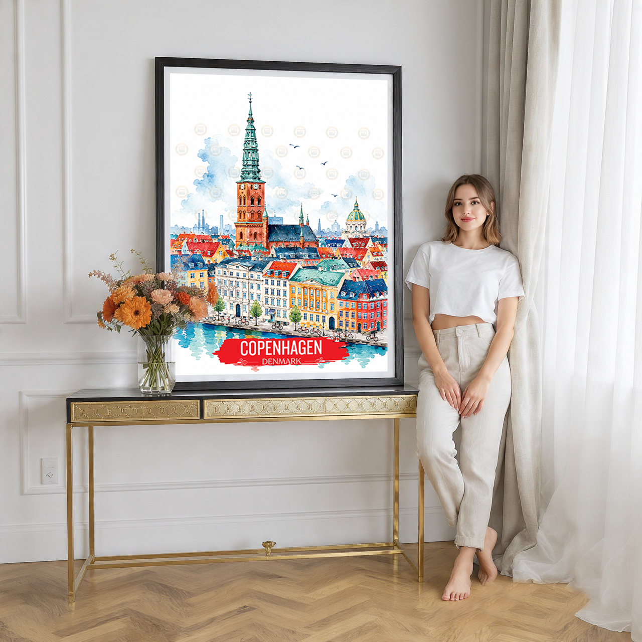 Copenhagen - Denmark - Travel Poster Vintage Style Wall Art Print