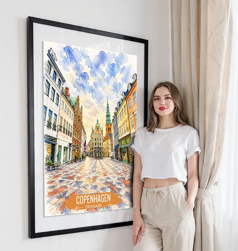 Copenhagen - Denmark - Travel Poster Vintage Style Wall Art Print