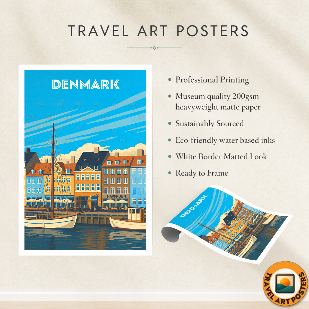 Denmark - Travel Poster Vintage Style Wall Art Print