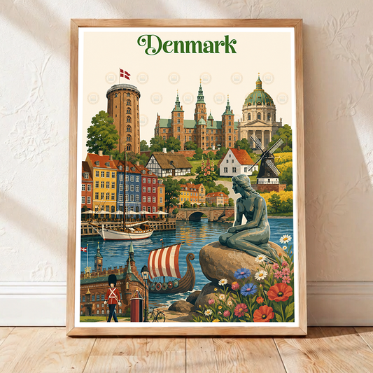 Denmark - Travel Poster Vintage Style Wall Art Print - Art Print - Travel Art Poster