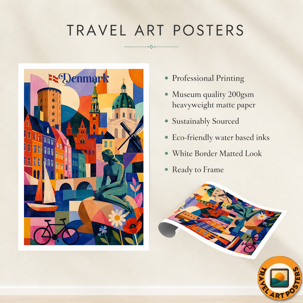 Denmark - Travel Poster Vintage Style Wall Art Print