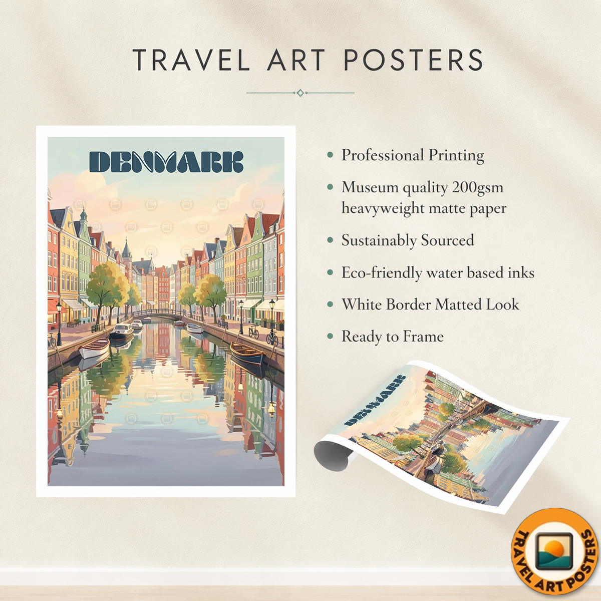 Denmark - Travel Poster Vintage Style Wall Art Print