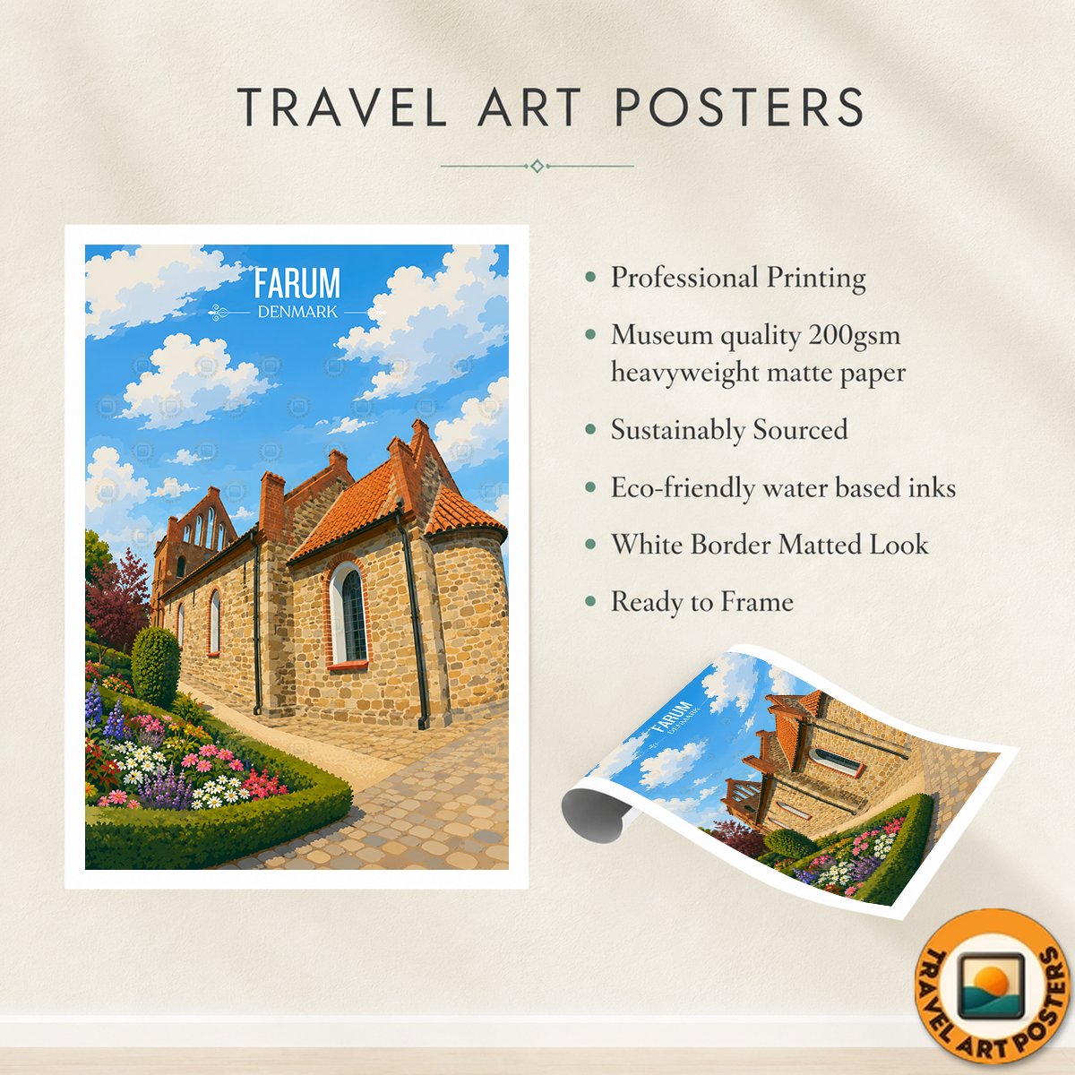 Farum - Denmark - Travel Poster Vintage Style Wall Art Print