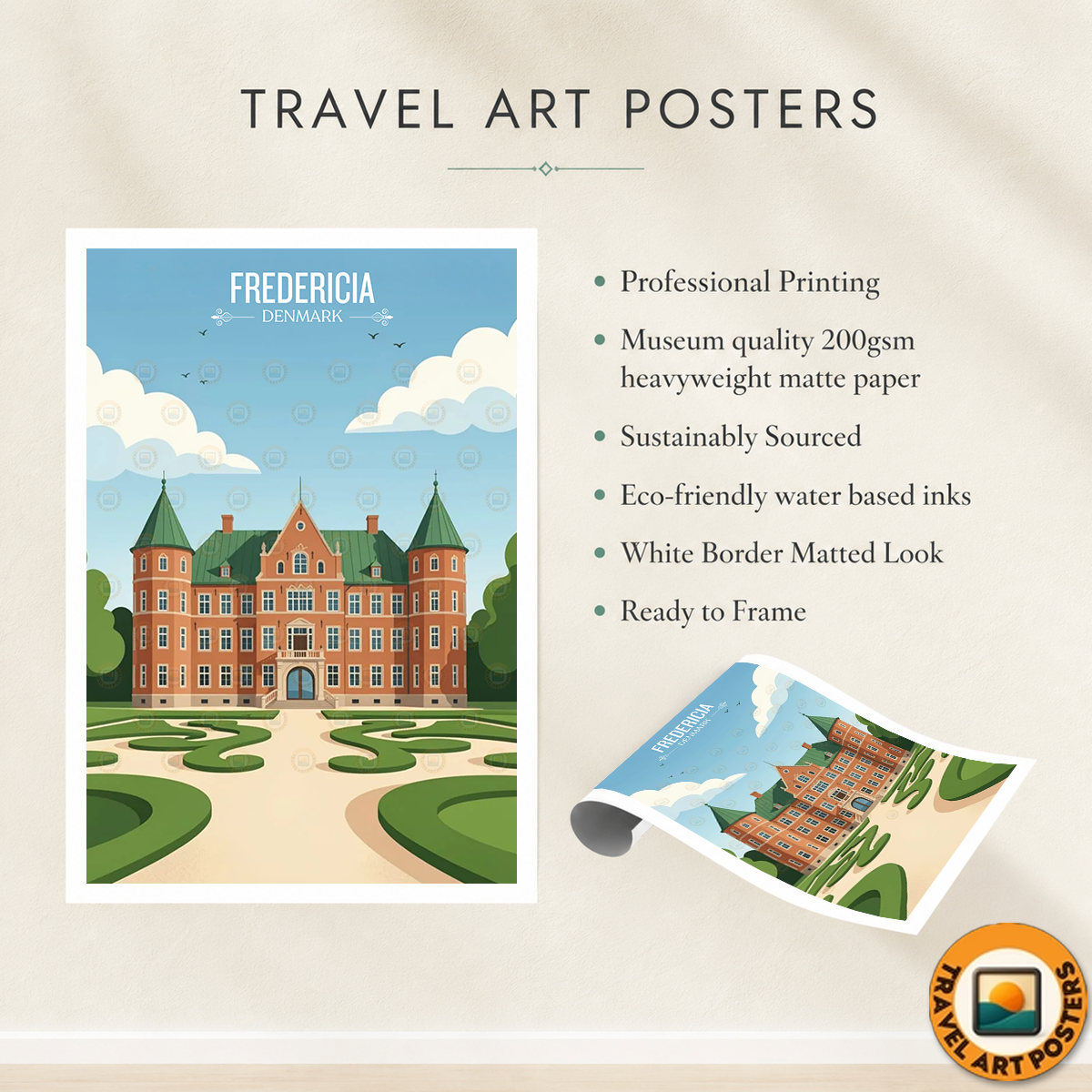 Fredericia - Denmark - Travel Poster Vintage Style Wall Art Print
