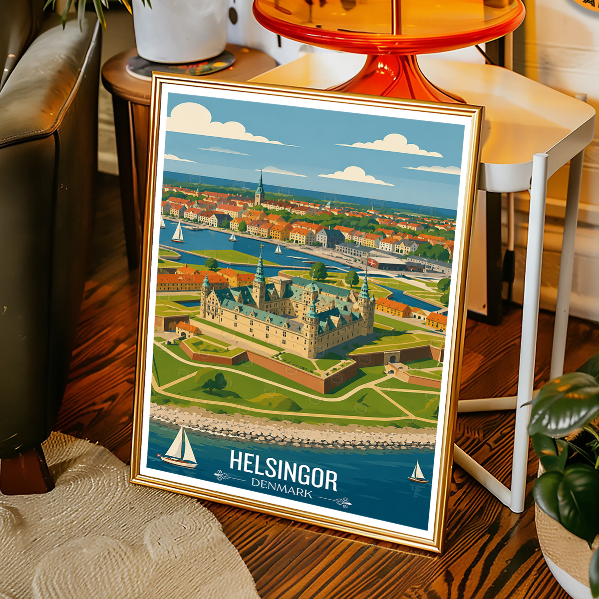 Helsingor - Denmark - Travel Poster Vintage Style Wall Art Print