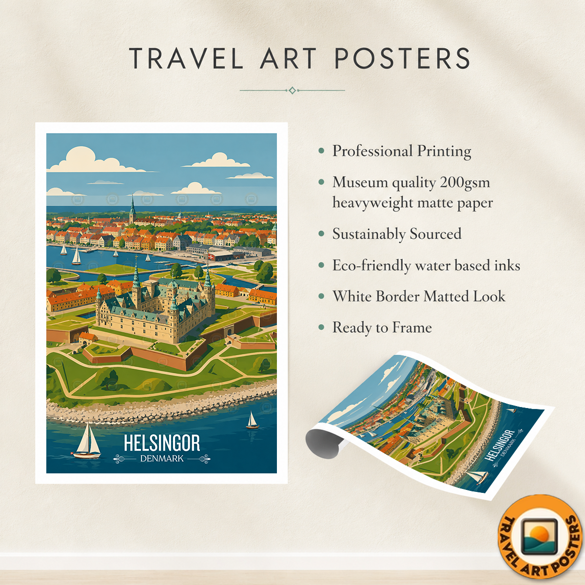 Helsingor - Denmark - Travel Poster Vintage Style Wall Art Print