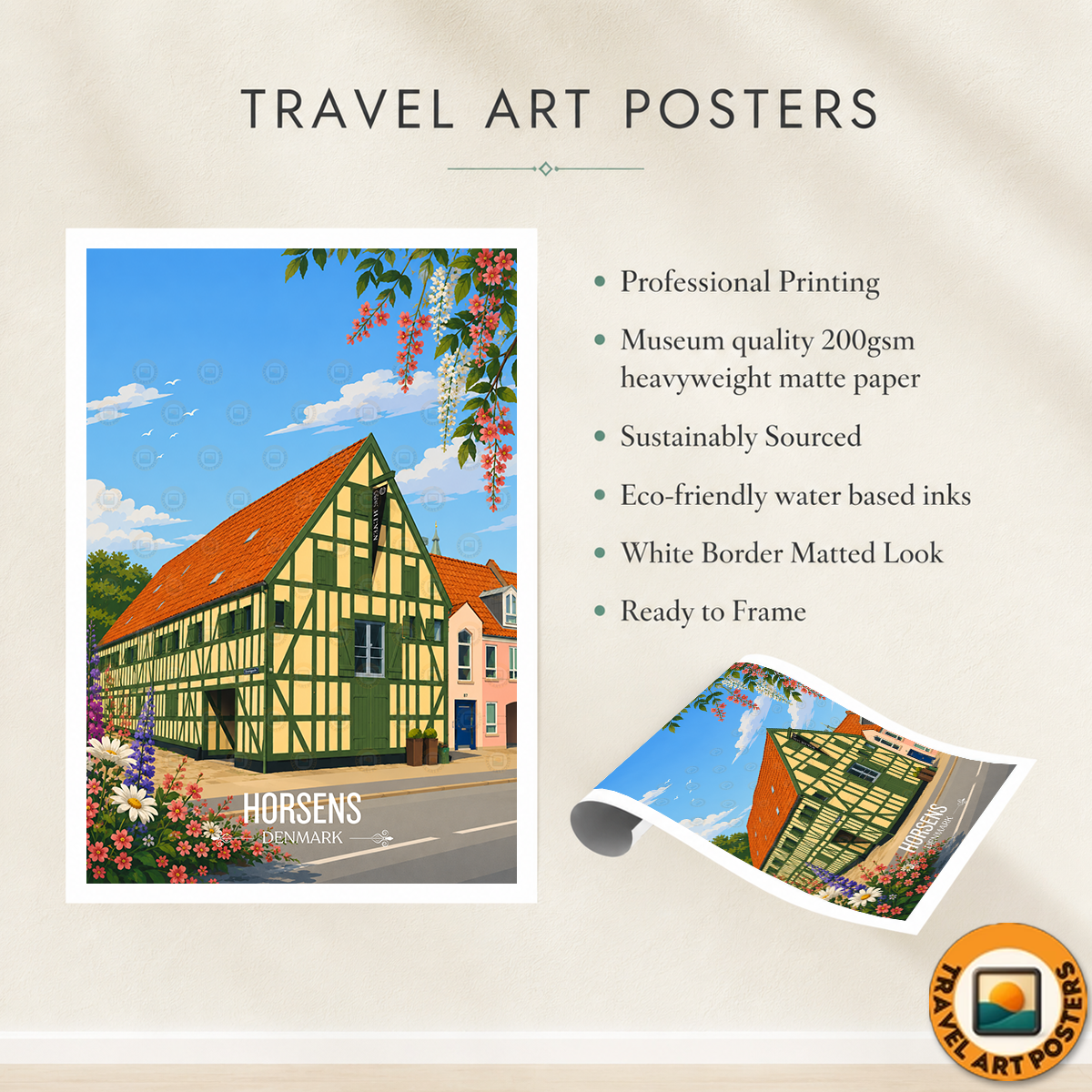Horsens - Denmark - Travel Poster Vintage Style Wall Art Print