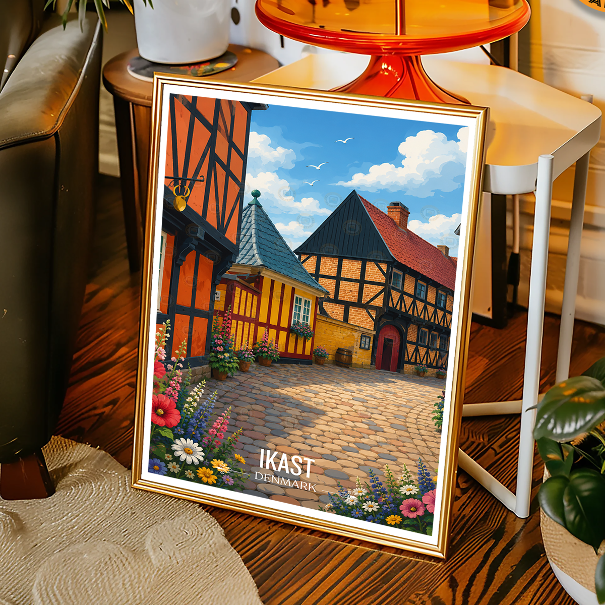 Ikast - Denmark - Travel Poster Vintage Style Wall Art Print