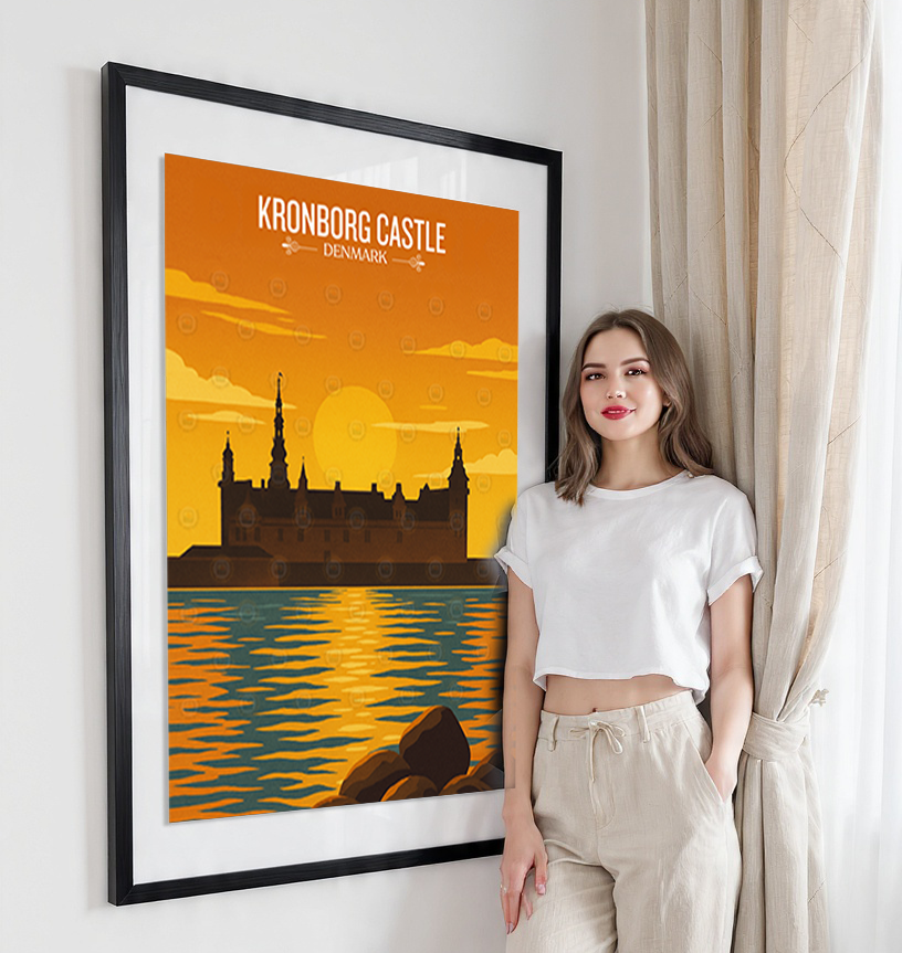 Kronborg Castle - Denmark - Travel Poster Vintage Style Wall Art Print