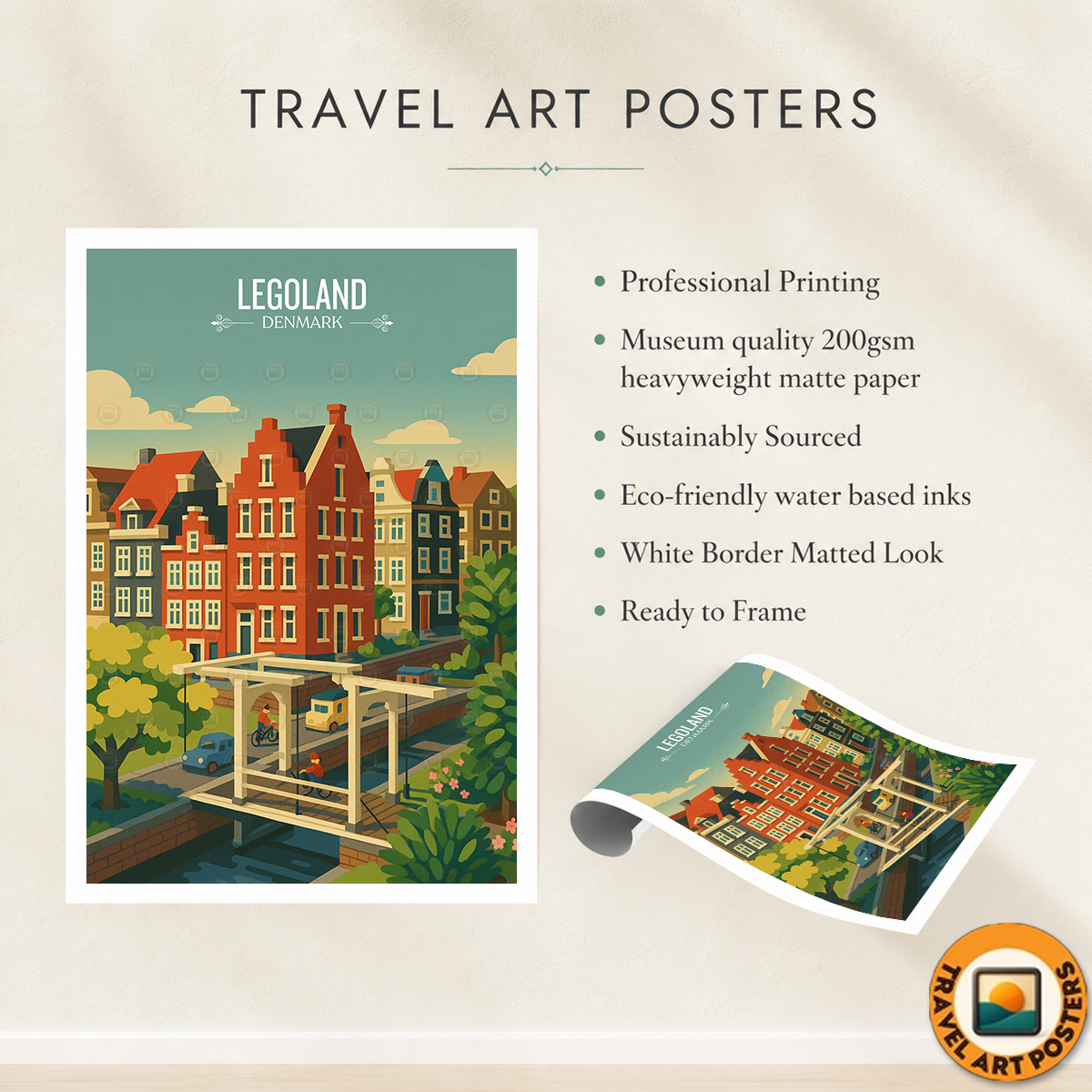 Legoland - Denmark - Travel Poster Vintage Style Wall Art Print