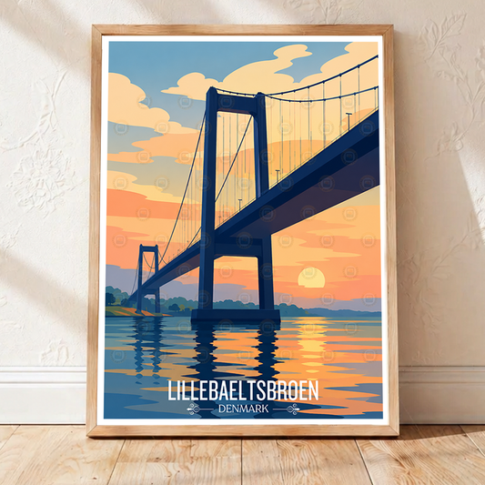 Lillebaeltsbroen - Denmark - Travel Poster Vintage Style Wall Art Print - Art Print - Travel Art Poster