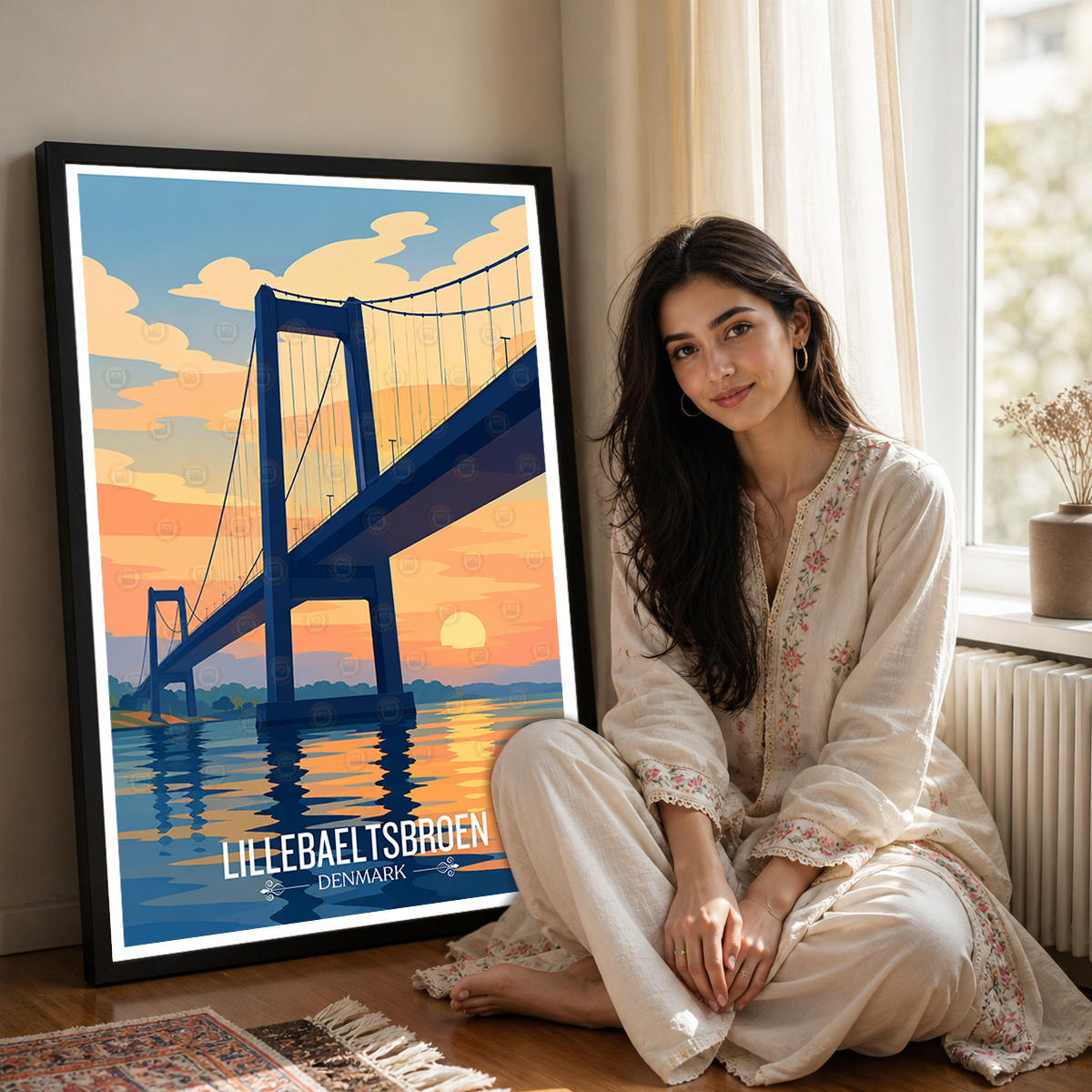Lillebaeltsbroen - Denmark - Travel Poster Vintage Style Wall Art Print - Art Print - Travel Art Poster