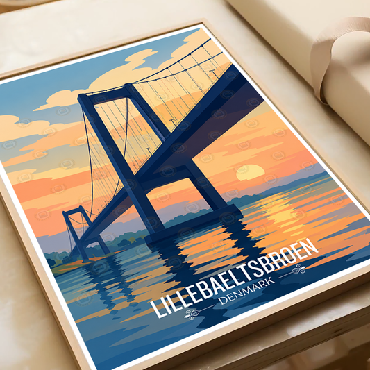 Lillebaeltsbroen - Denmark - Travel Poster Vintage Style Wall Art Print - Art Print - Travel Art Poster