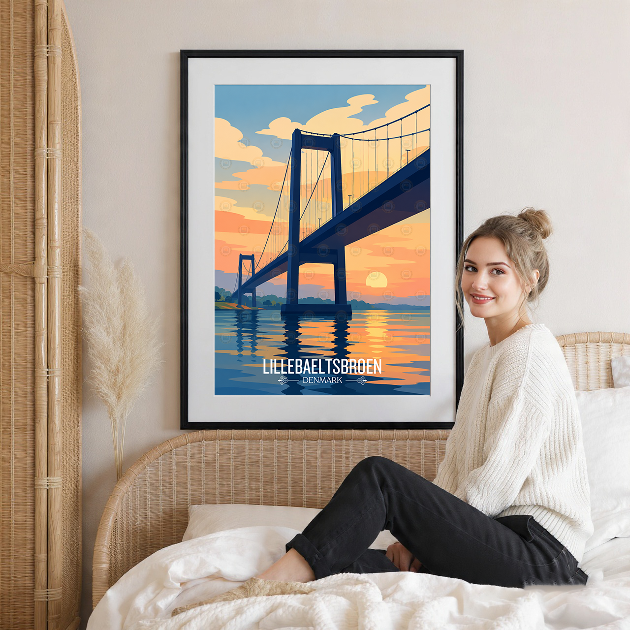 Lillebaeltsbroen - Denmark - Travel Poster Vintage Style Wall Art Print - Art Print - Travel Art Poster