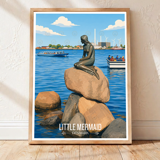 Little Mermaid - Denmark - Travel Poster Vintage Style Wall Art Print - Art Print - Travel Art Poster