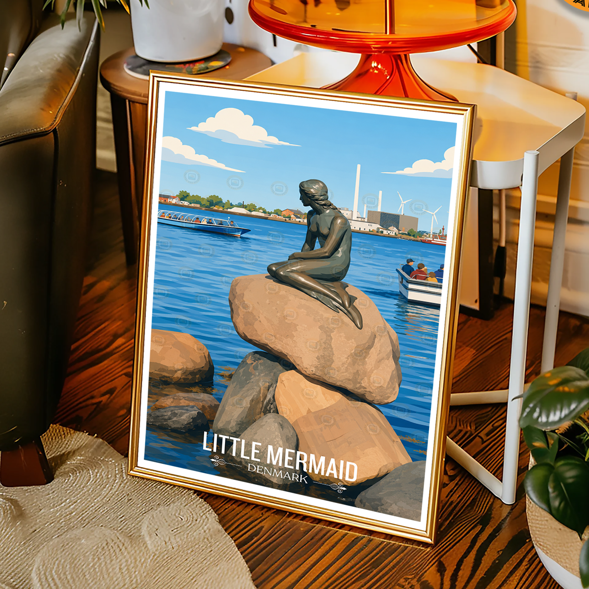 Little Mermaid - Denmark - Travel Poster Vintage Style Wall Art Print - Art Print - Travel Art Poster