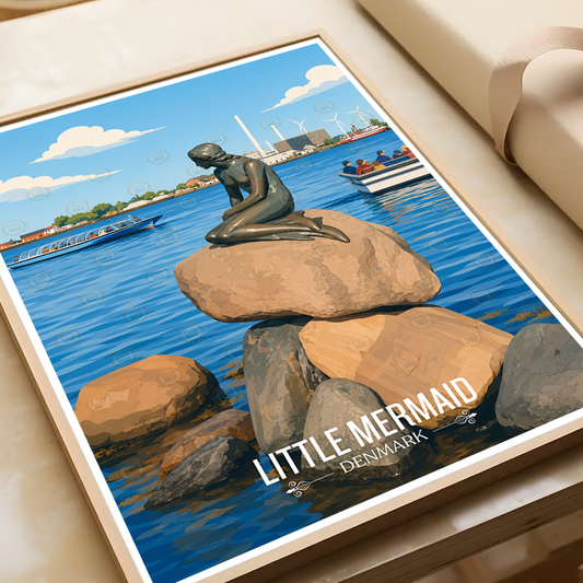 Little Mermaid - Denmark - Travel Poster Vintage Style Wall Art Print - Art Print - Travel Art Poster