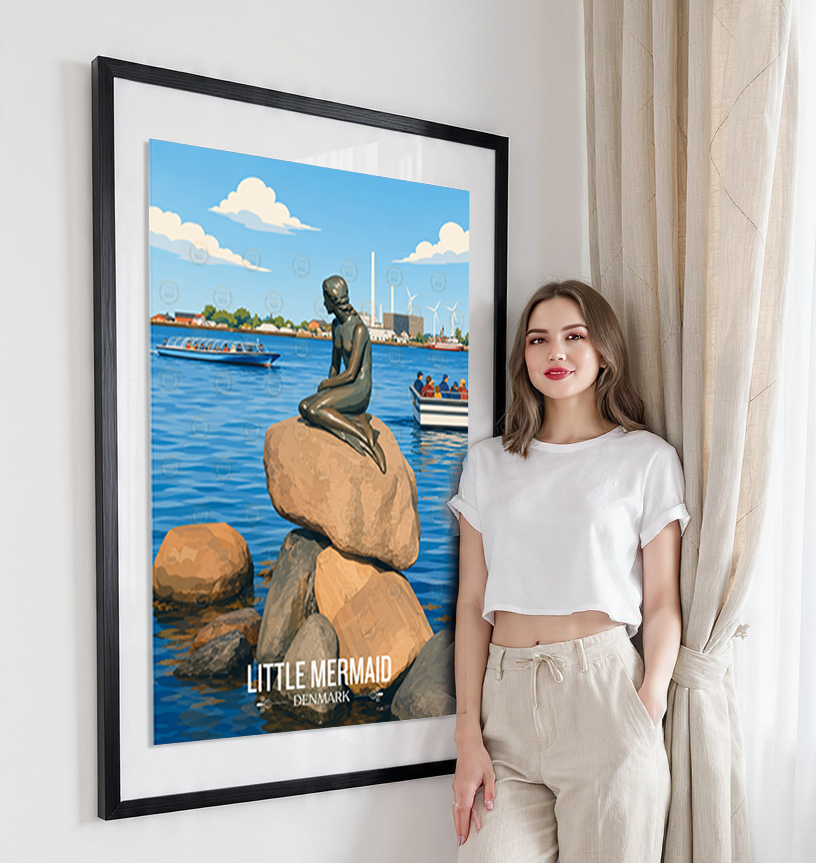 Little Mermaid - Denmark - Travel Poster Vintage Style Wall Art Print - Art Print - Travel Art Poster