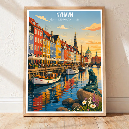 Nyhavn - Denmark - Travel Poster Vintage Style Wall Art Print - Art Print - Travel Art Poster