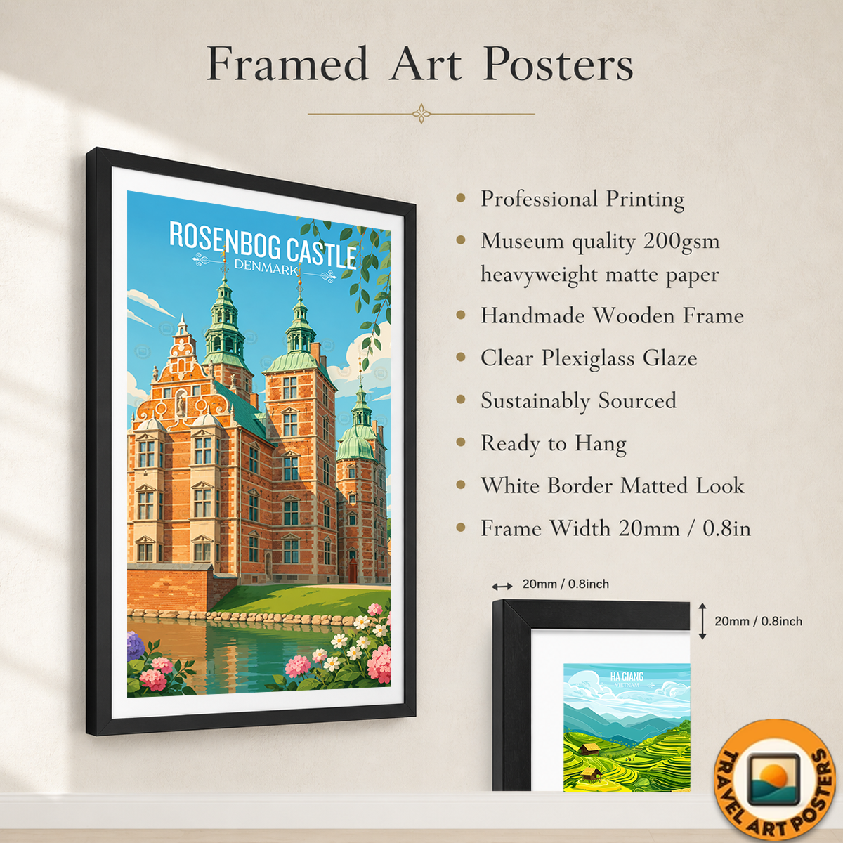 Rosenborg Castle - Denmark - Travel Poster Vintage Style Wall Art Print - Art Print - Travel Art Poster