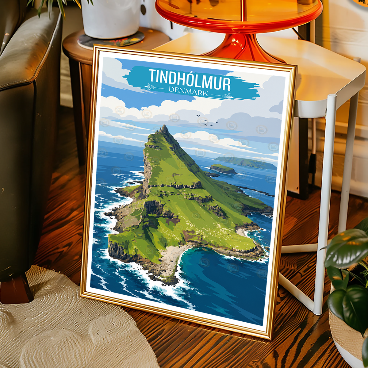 Tindhólmur - Denmark - Travel Poster Vintage Style Wall Art Print - Art Print - Travel Art Poster