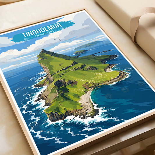 Tindhólmur - Denmark - Travel Poster Vintage Style Wall Art Print - Art Print - Travel Art Poster