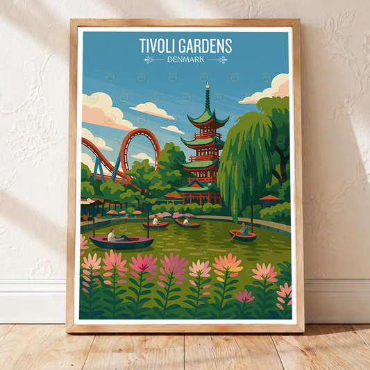 Tivoli Gardens - Denmark - Travel Poster Vintage Style Wall Art Print - Art Print - Travel Art Poster
