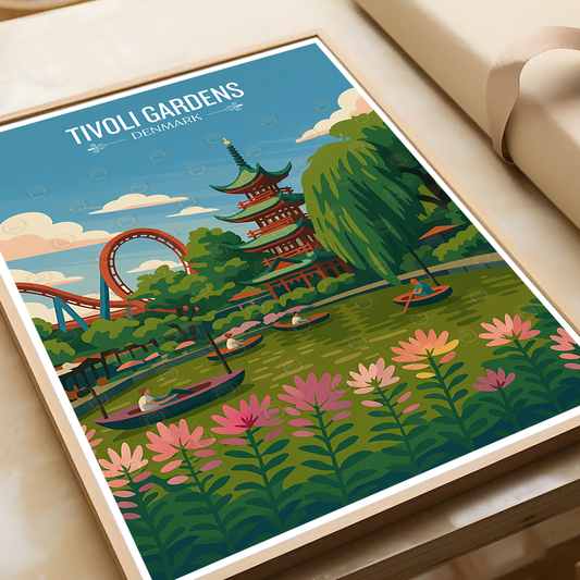 Tivoli Gardens - Denmark - Travel Poster Vintage Style Wall Art Print - Art Print - Travel Art Poster