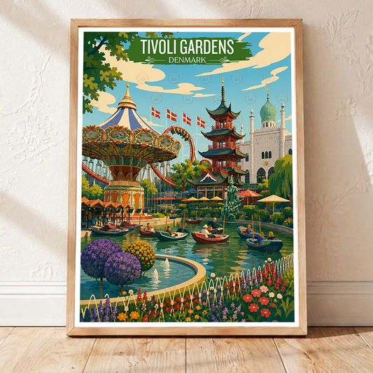 Tivoli Gardens - Denmark - Travel Poster Vintage Style Wall Art Print - Art Print - Travel Art Poster